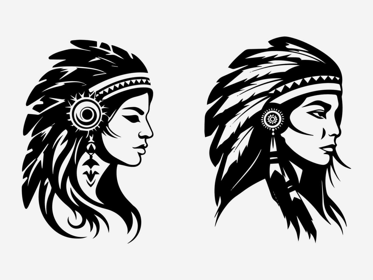 inheems Amerikaans Indisch meisje hoofd hand- getrokken illustratie vector
