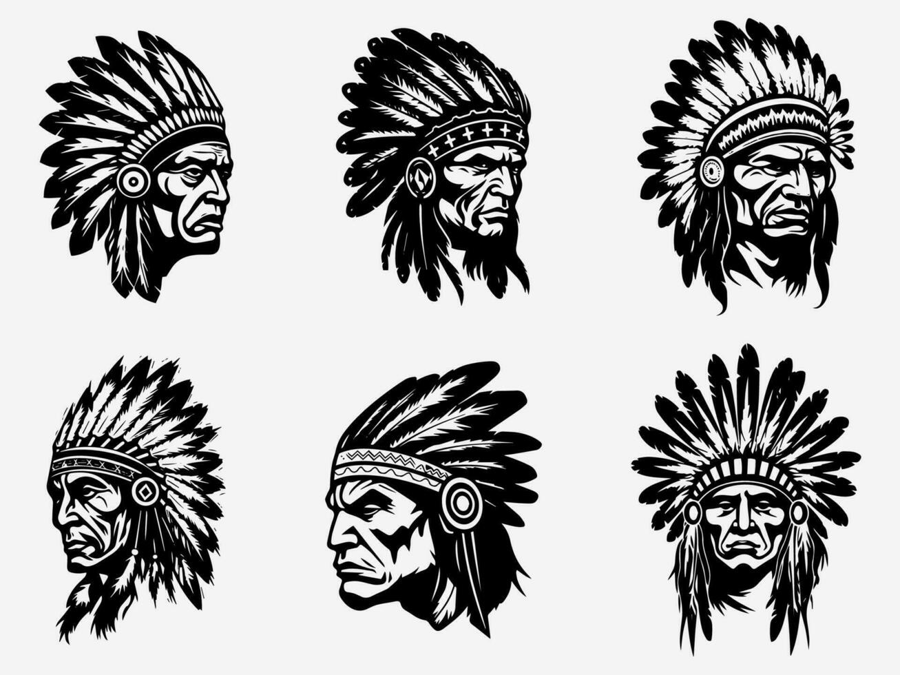 ingewikkeld hand- getrokken illustratie van een inheems Amerikaans Indisch hoofd, symboliseert wijsheid, verbinding naar natuur, en geestelijkheid vector
