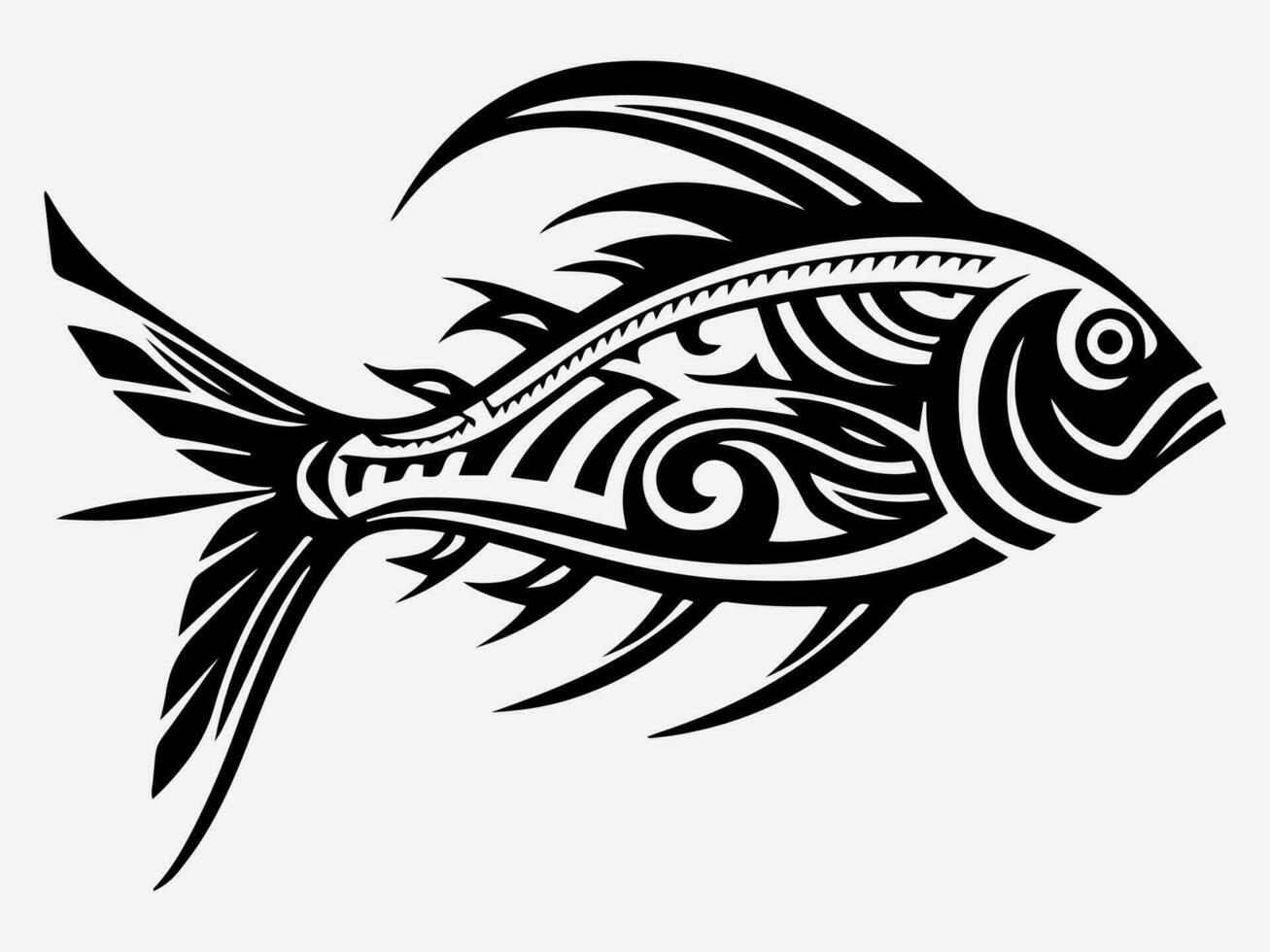 uniek en ingewikkeld tribal tatoeëren ontwerp met een vis, vertegenwoordigen overvloed, voorspoed, en harmonie met natuur vector