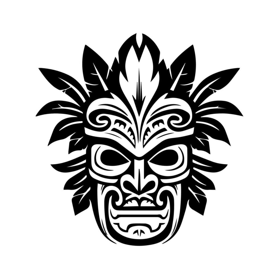 ingewikkeld bewerkte hand- getrokken illustratie van een houten tiki masker, vastleggen de essence van tribal rituelen en oude tradities vector