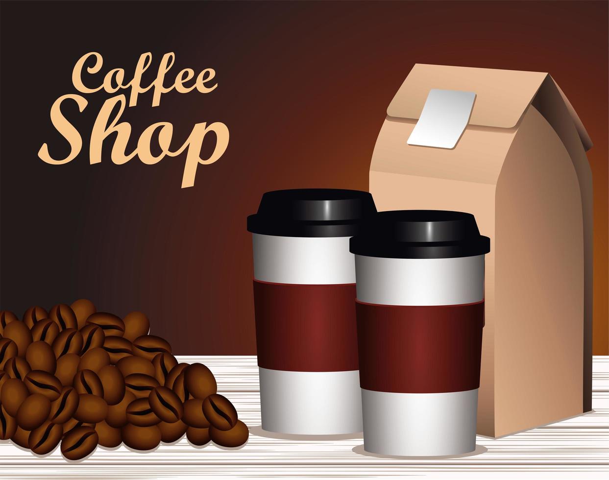 coffeeshopbelettering met potten en verpakkingsdoos vector