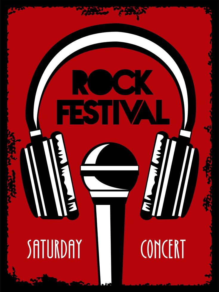 rock live festival belettering poster met koptelefoon en microfoon vector