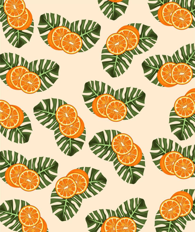 citrusvruchtenposter met sinaasappels en bladerenpatroon vector