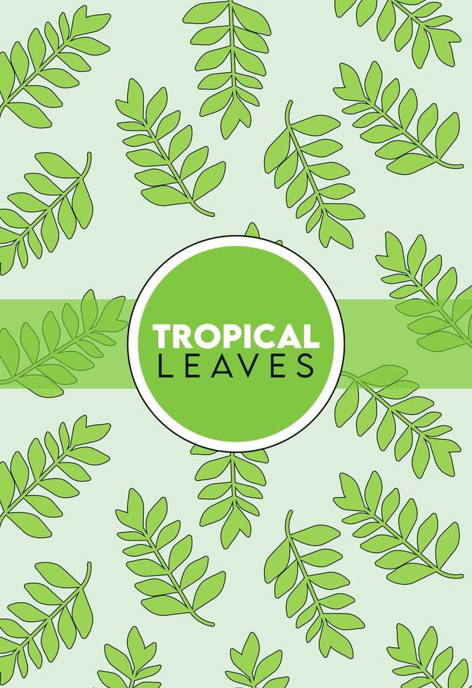 tropische bladeren belettering poster met bladeren patroon en cirkelvormig frame vector