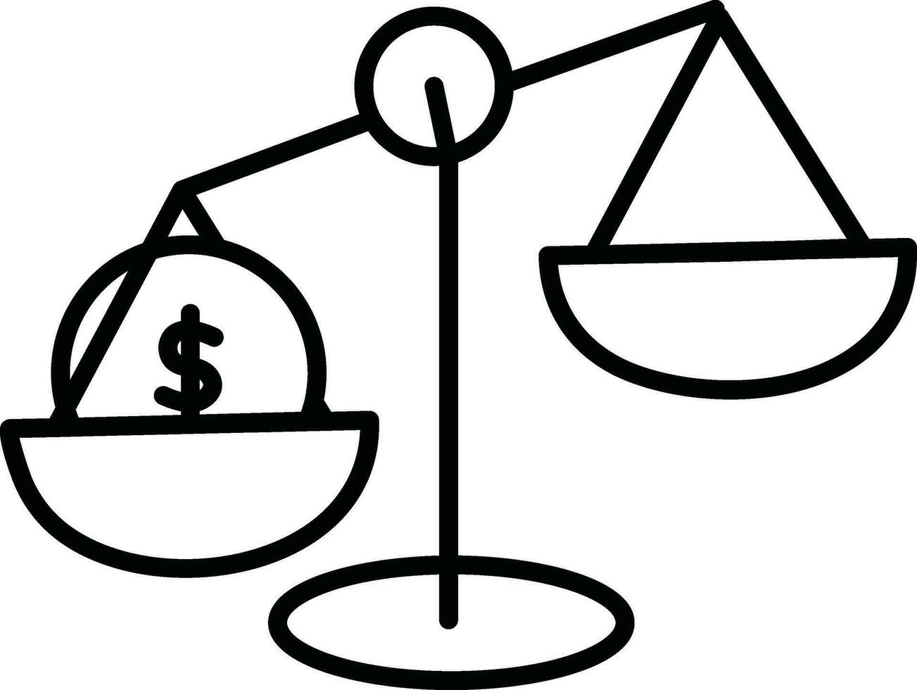 zwart lijn kunst illustratie van geld munt met balans schaal icoon. vector