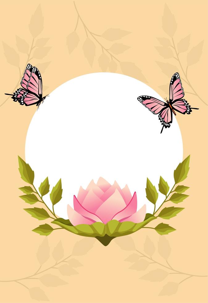 mooie bloemen tuinposter met roze roze en vlinders vector