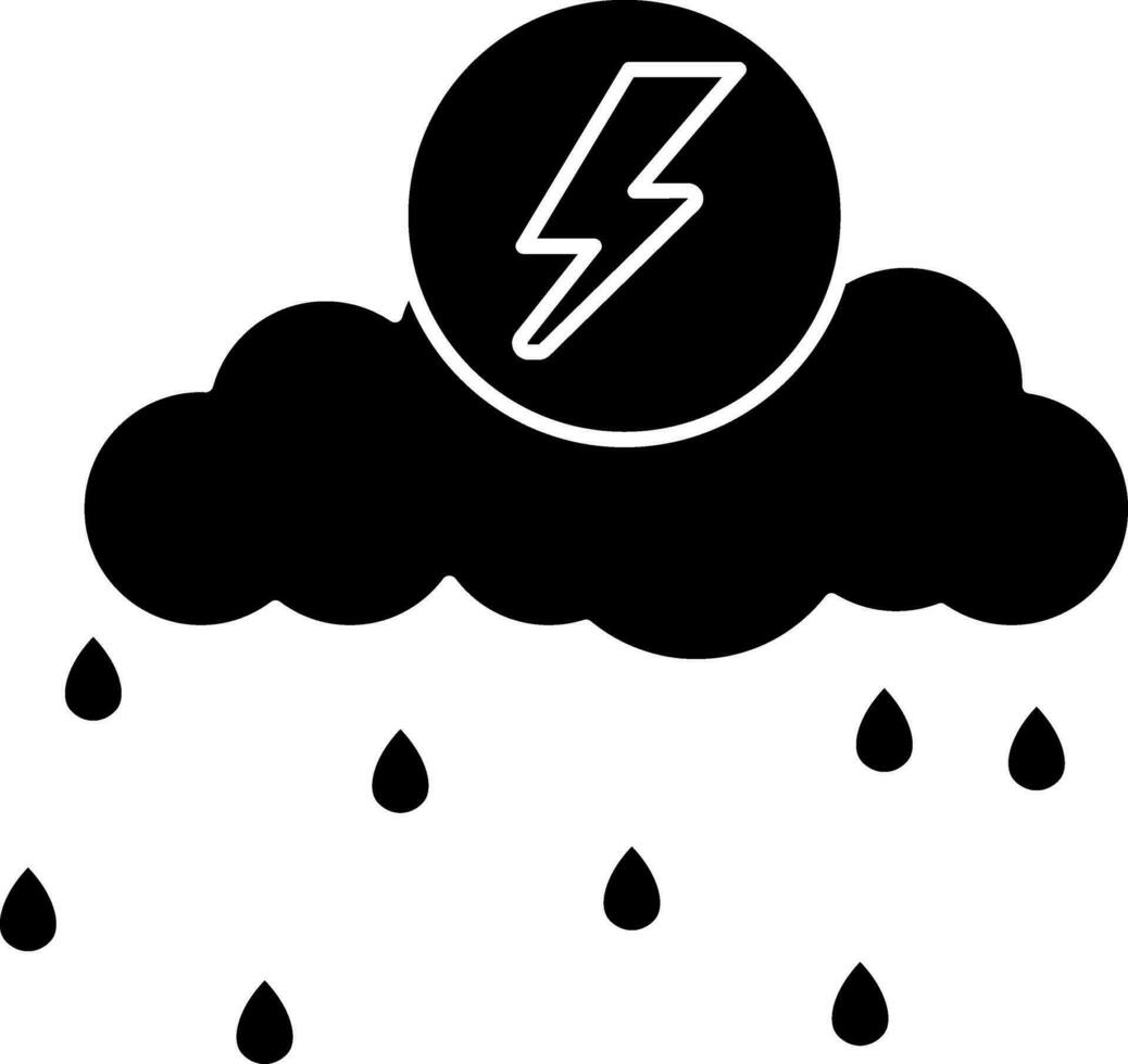 verlichting bout met regen wolk zwart en wit icoon. vector