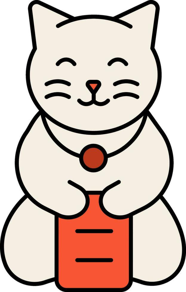 maneki neko icoon in oranje en wit kleur. vector