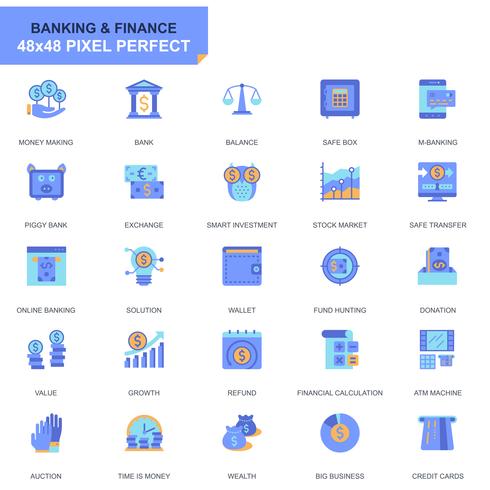 Eenvoudige set Bank- en Financiewezen Vlakke Pictogrammen voor Website en Mobiele Apps vector
