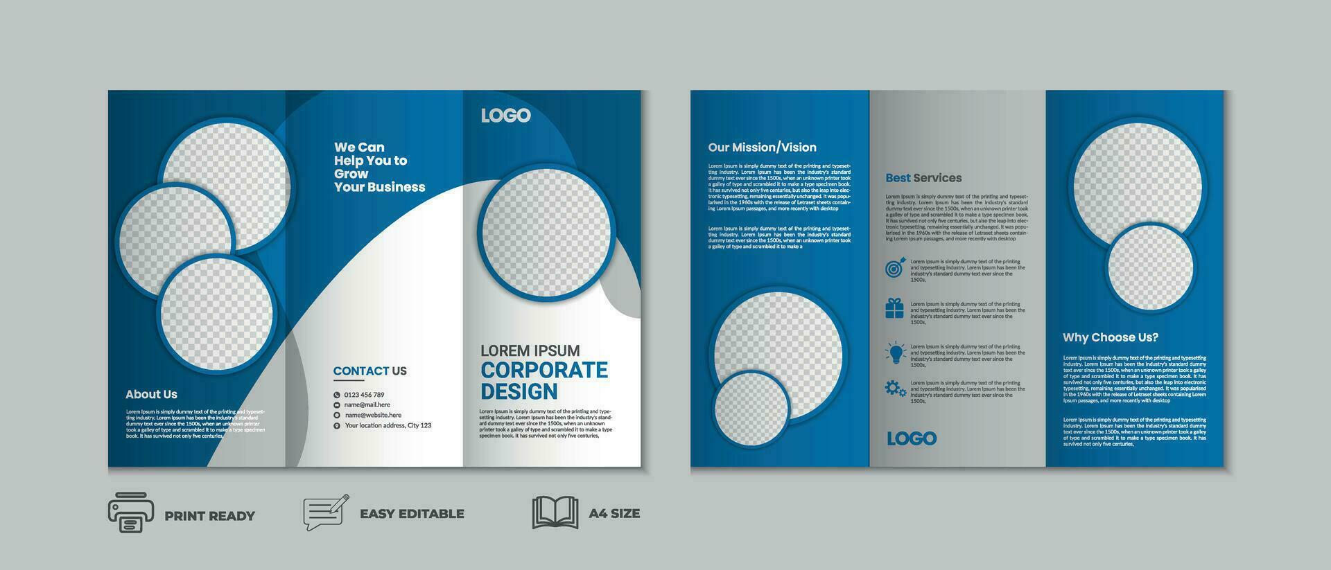 drievoud brochure sjabloon, drie vouwen Hoes bladzijde, drie vouwen brochure achtergrond lay-out ontwerp met mockup vector