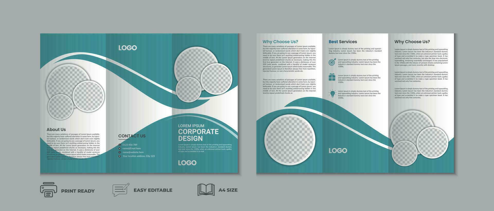 drievoud brochure sjabloon, drie vouwen Hoes bladzijde, drie vouwen brochure achtergrond lay-out ontwerp met mockup vector