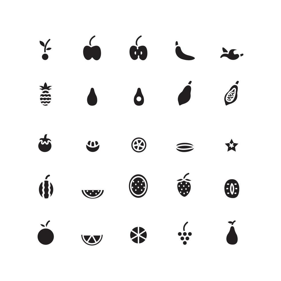 fruit icon set vector solide voor website mobiele app presentatie sociale media geschikt voor gebruikersinterface en gebruikerservaring