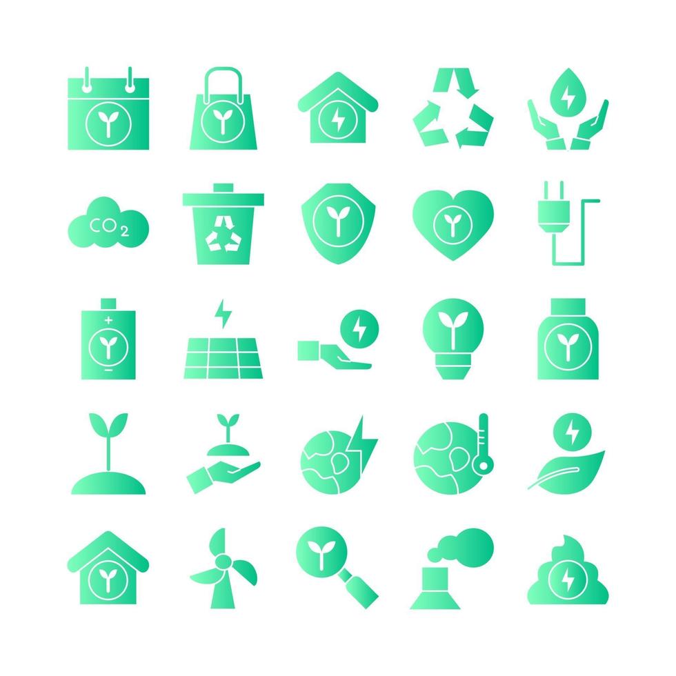 ecologie icon set vector verloop voor website mobiele app presentatie sociale media geschikt voor gebruikersinterface en gebruikerservaring