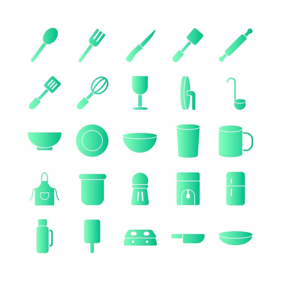 keuken icon set vector verloop voor website mobiele app presentatie sociale media geschikt voor gebruikersinterface en gebruikerservaring