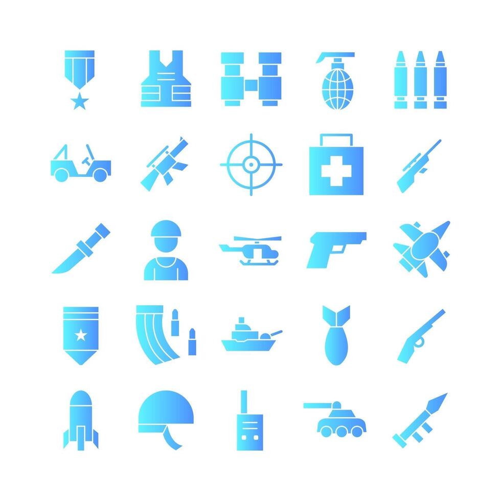 militaire icon set vector verloop voor website mobiele app presentatie sociale media geschikt voor gebruikersinterface en gebruikerservaring