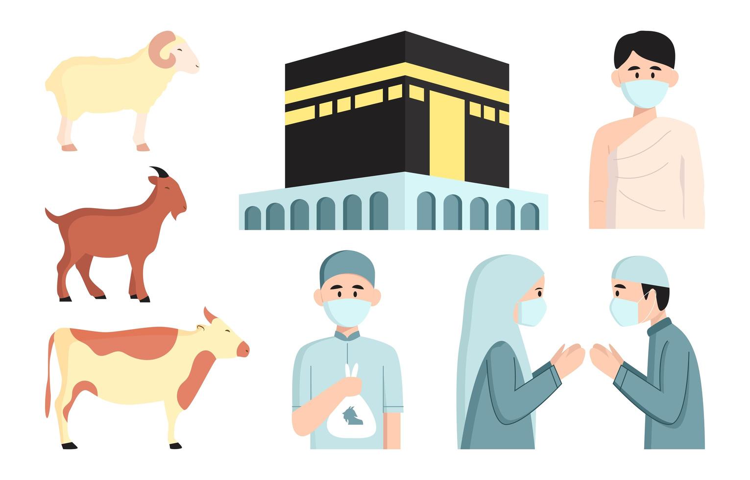 eid al adha en hadj icon set vector