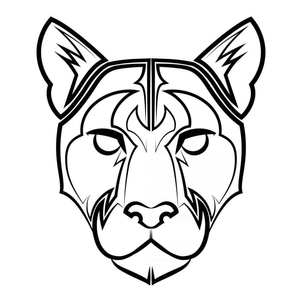 zwart-wit lijntekeningen van cougar hoofd vector