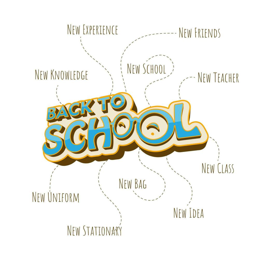 typografie ontwerp van terug naar school- met 3d ontwerp en vliegend tekst voor school- sjabloon ontwerp vector