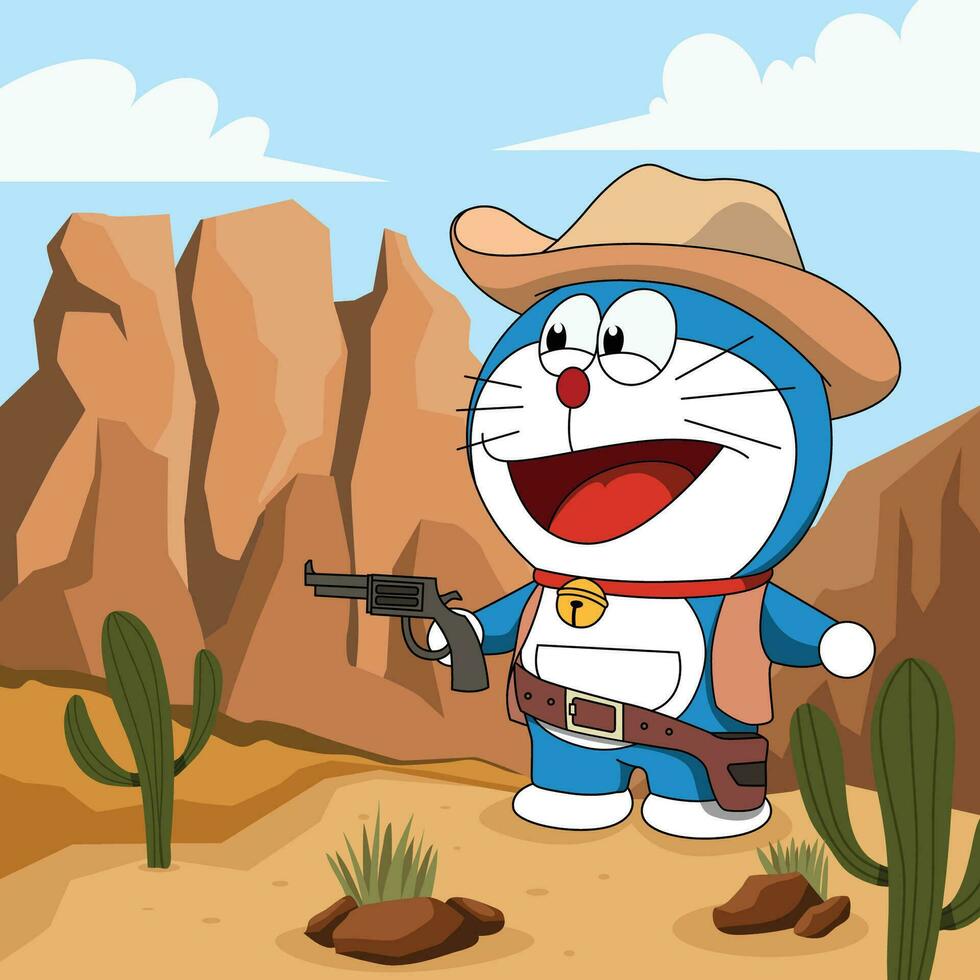 schattig robot kat in cowboy kostuum vector