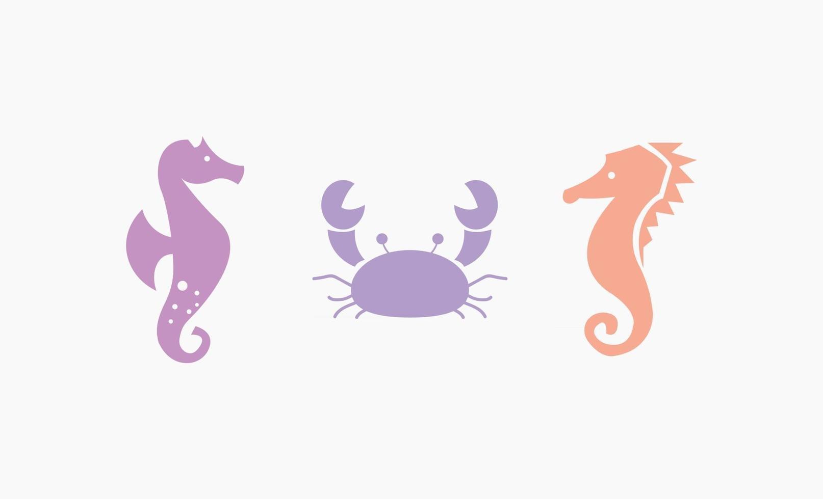 zeepaardje en krab pictogram ontwerp vector