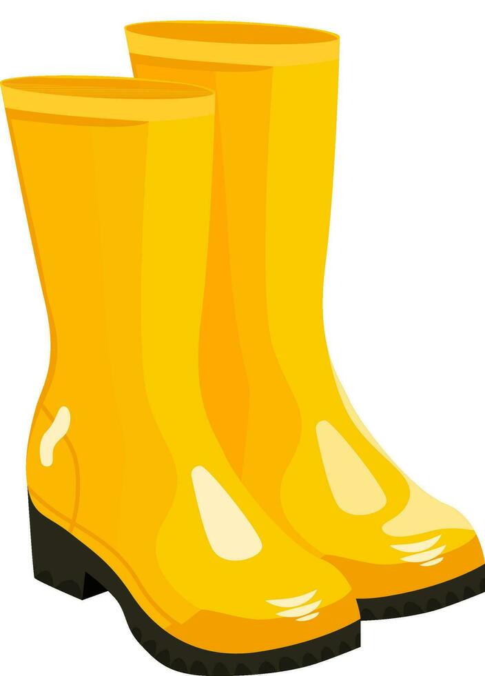 geel rubber laarzen lang, hoog, geel kleur, vlak stijl, voorkant visie, vector illustratie
