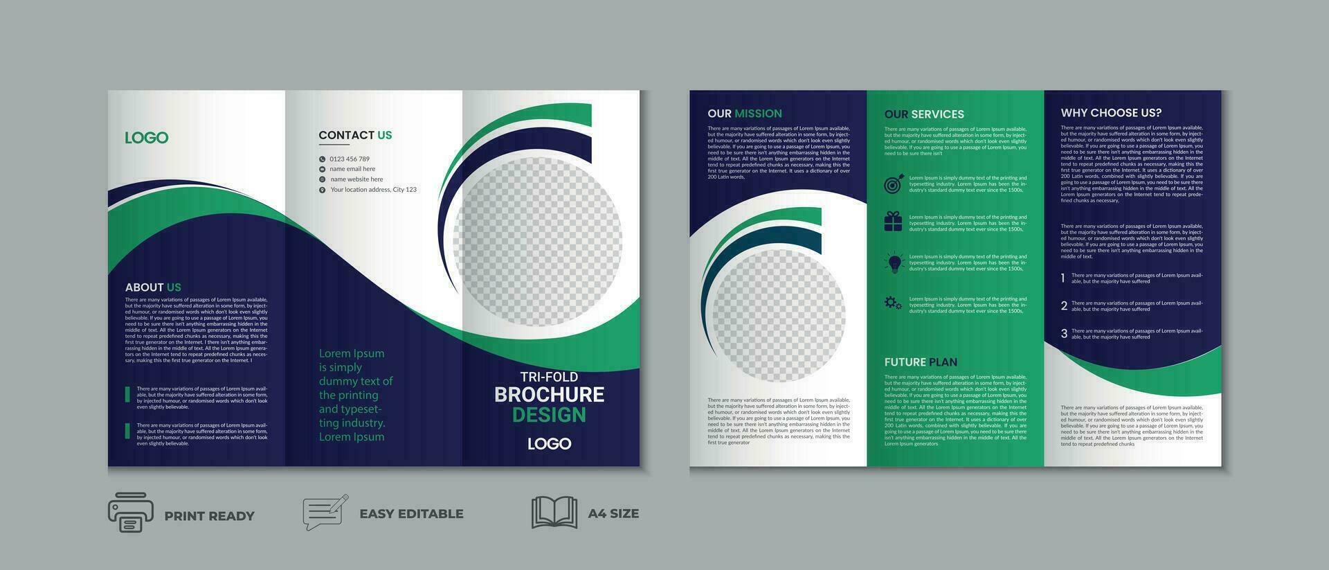 professioneel schoon modern en zakelijke drievoud brochure sjabloon, drie vouwen Hoes bladzijde, drie vouwen brochure achtergrond lay-out ontwerp met mockup vector