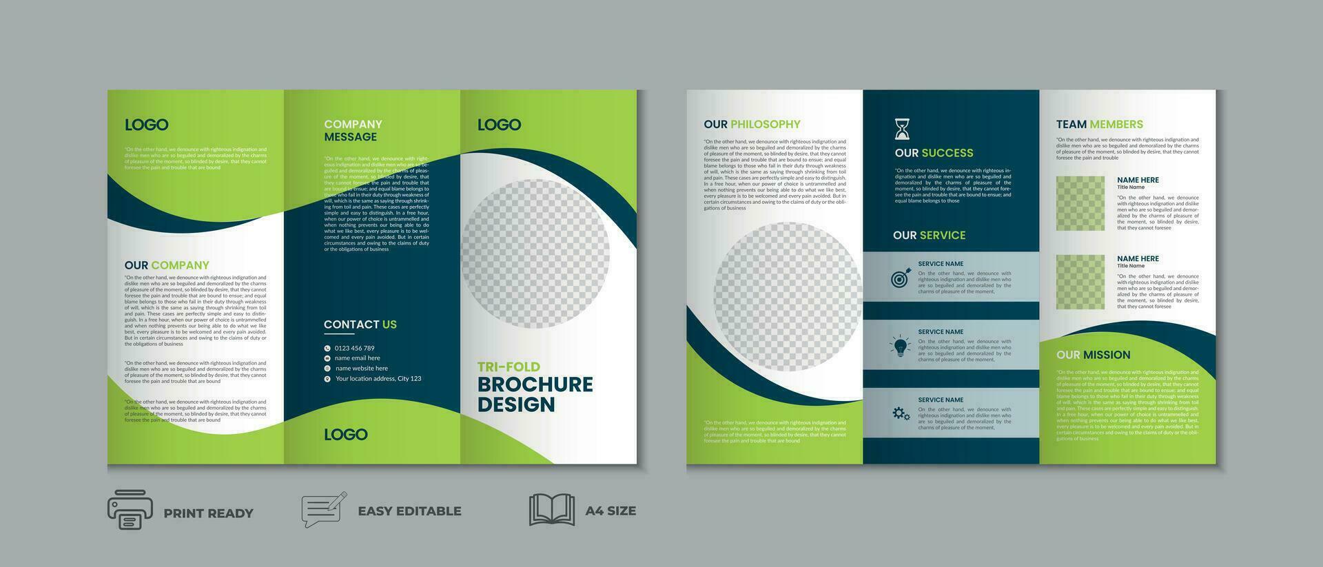 professioneel schoon modern en zakelijke drievoud brochure sjabloon, drie vouwen Hoes bladzijde, drie vouwen brochure achtergrond lay-out ontwerp met mockup vector