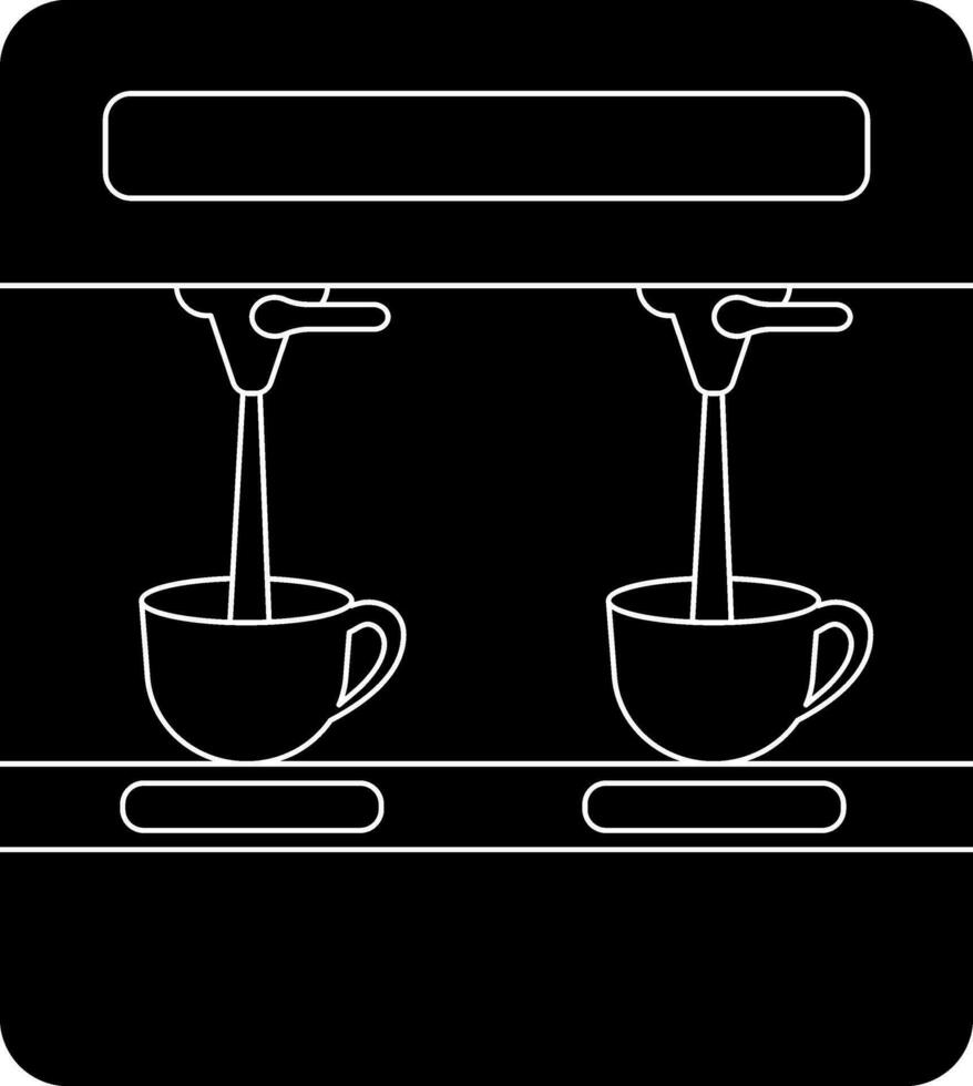 zwart en wit koffie maker machine vallend vloeistof in kopjes. glyph icoon of symbool. vector