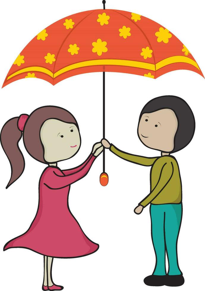 jongen en meisje karakter Holding een paraplu. vector