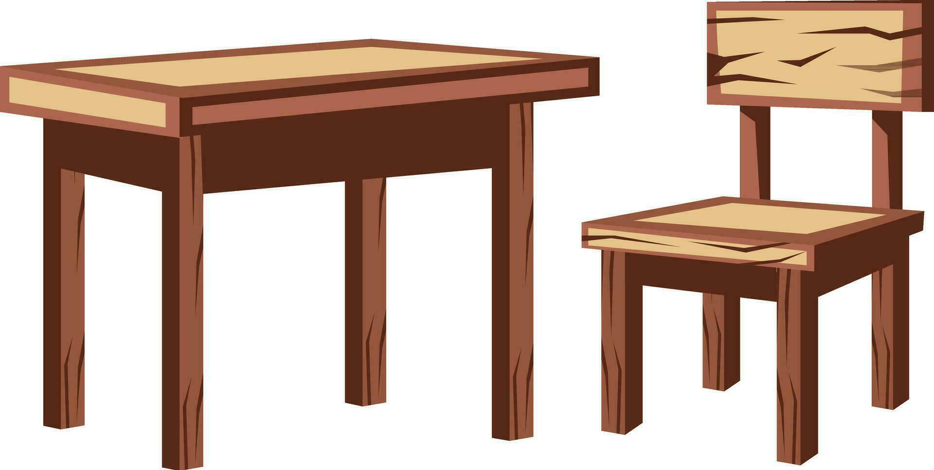 houten tafel en stoel Aan wit achtergrond vector illustartion ontwerp