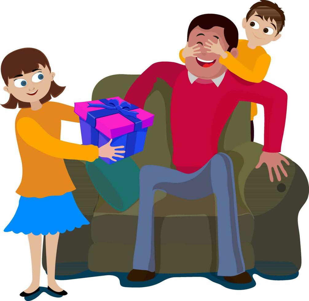 weinig kinderen geven verrassing geschenk naar hun vader. vector