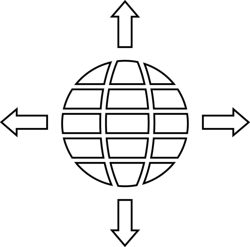wereldbol met pijlen in zwart lijn kunst illustratie. vector