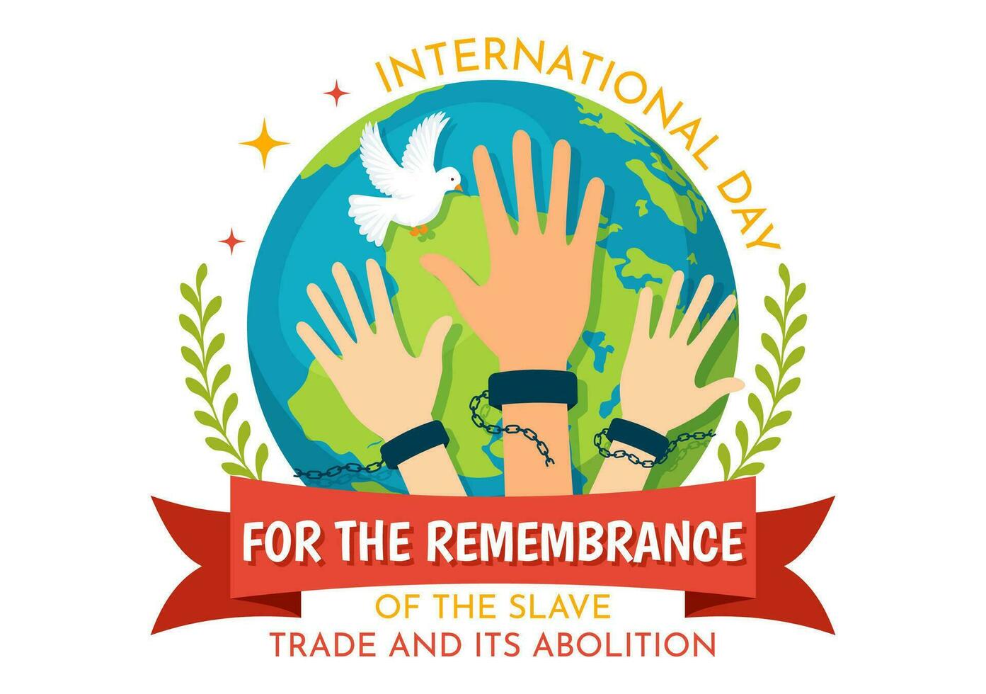 Internationale dag van de herinnering van de slaaf handel en haar afschaffing vector illustratie Aan 23 augustus met handboei en duif vogel in Sjablonen