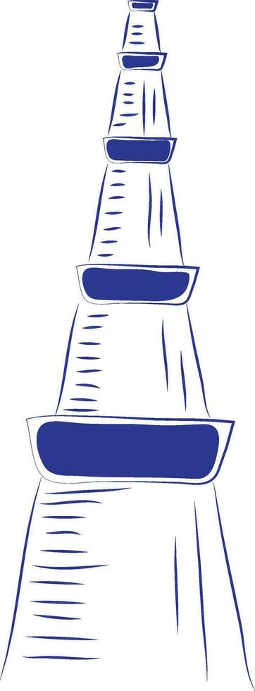 lineair illustratie van qutub minar in blauw kleur. vector