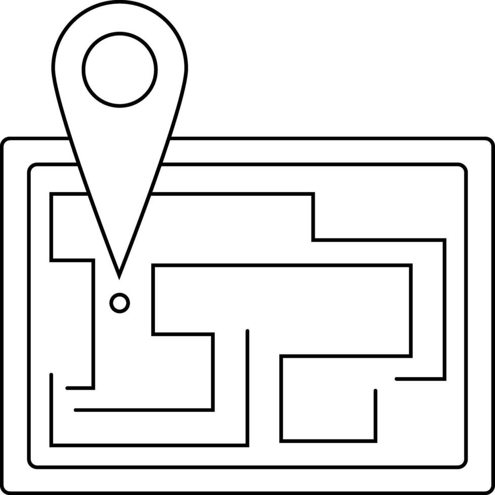 route plaats kaart met Duwen pin in zwart lijn kunst illustratie. vector