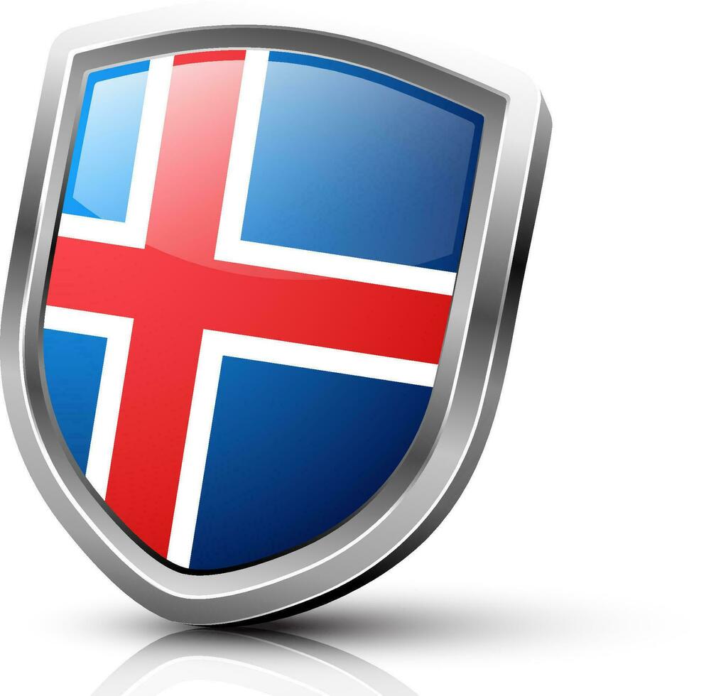glanzend schild gemaakt door IJsland vlag. vector