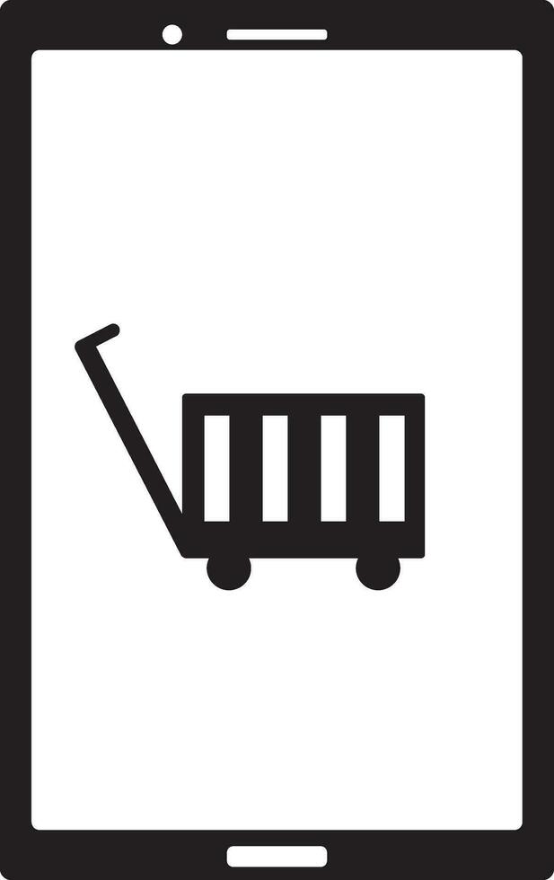 zwart trolley in smartphone. glyph icoon of symbool. vector