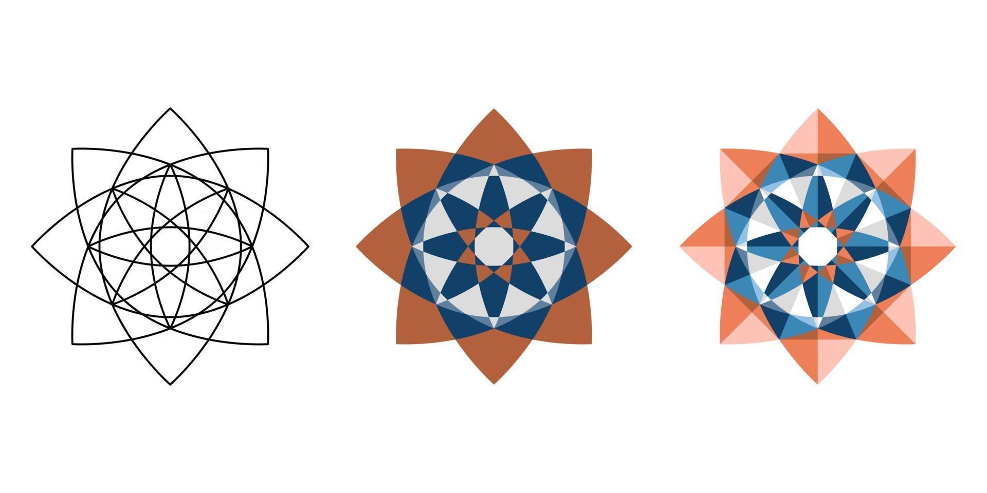 lineaire en platte en veelhoekige oosterse geometrische blauwbruine ster vector