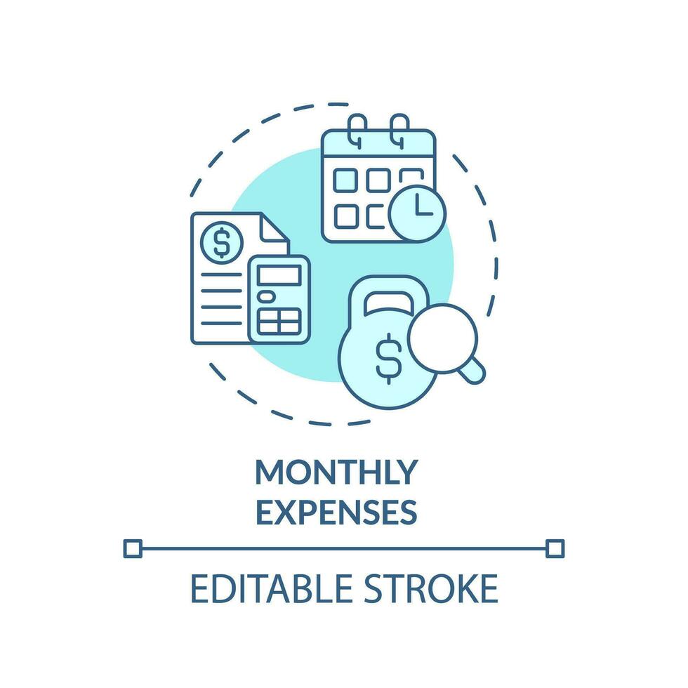 maandelijks onkosten turkoois concept icoon. hypotheek betaling. persoonlijk economie. financieel planning. huishouden begroting abstract idee dun lijn illustratie. geïsoleerd schets tekening. bewerkbare beroerte vector