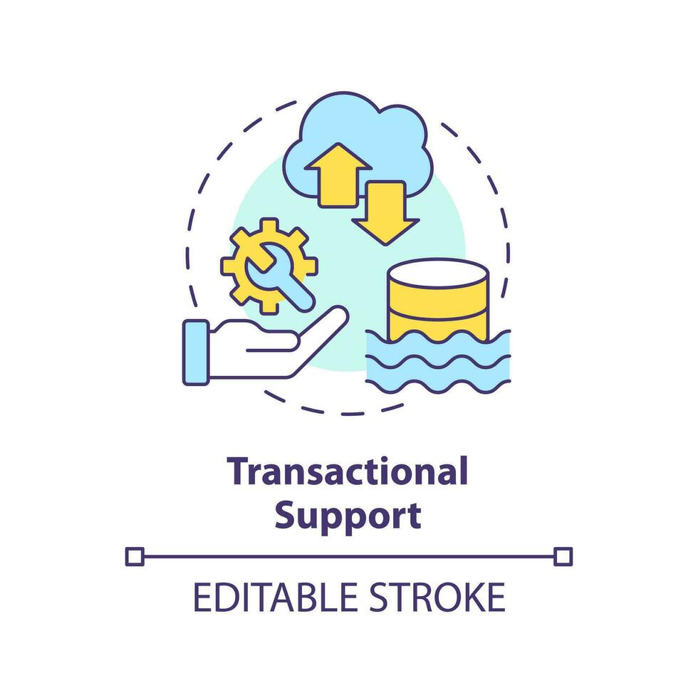 transactionele ondersteuning concept icoon. zuur transacties. gegevens huis aan het meer abstract idee dun lijn illustratie. geïsoleerd schets tekening. bewerkbare beroerte vector