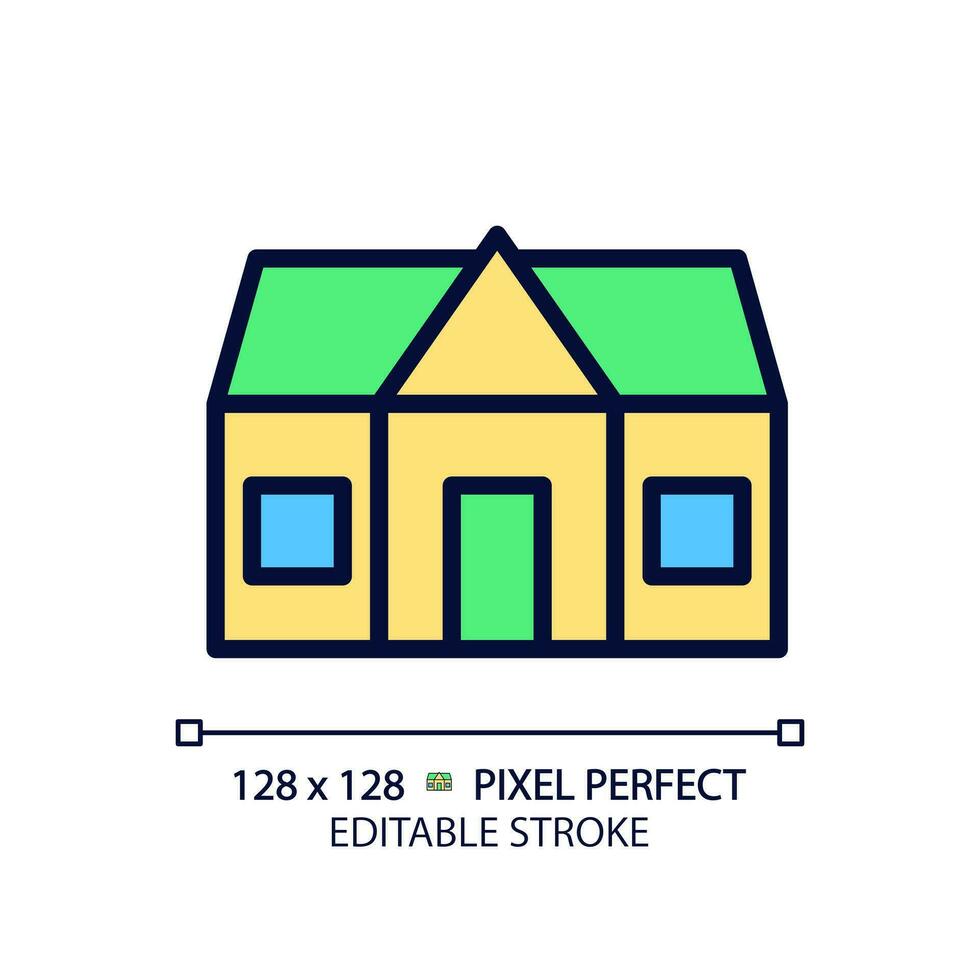 huisje pixel perfect rgb kleur icoon. platteland huis voor recreatie. echt landgoed aankoop. landelijk huis aankoop. geïsoleerd vector illustratie. gemakkelijk gevulde lijn tekening. bewerkbare beroerte