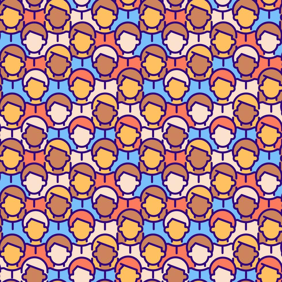 menigte abstract naadloos patroon. bewerkbare vector vormen Aan kleurrijk achtergrond. modieus structuur met tekenfilm kleur pictogrammen. ontwerp met grafisch elementen voor interieur, kleding stof, website decoratie