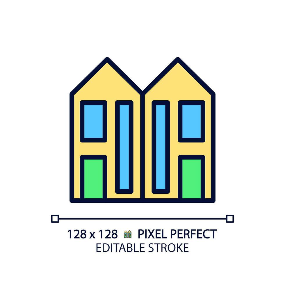 duplex pixel perfect rgb kleur icoon. twee woning eenheden. gehecht huizen. buurt. echt landgoed. meervoudig huis. geïsoleerd vector illustratie. gemakkelijk gevulde lijn tekening. bewerkbare beroerte