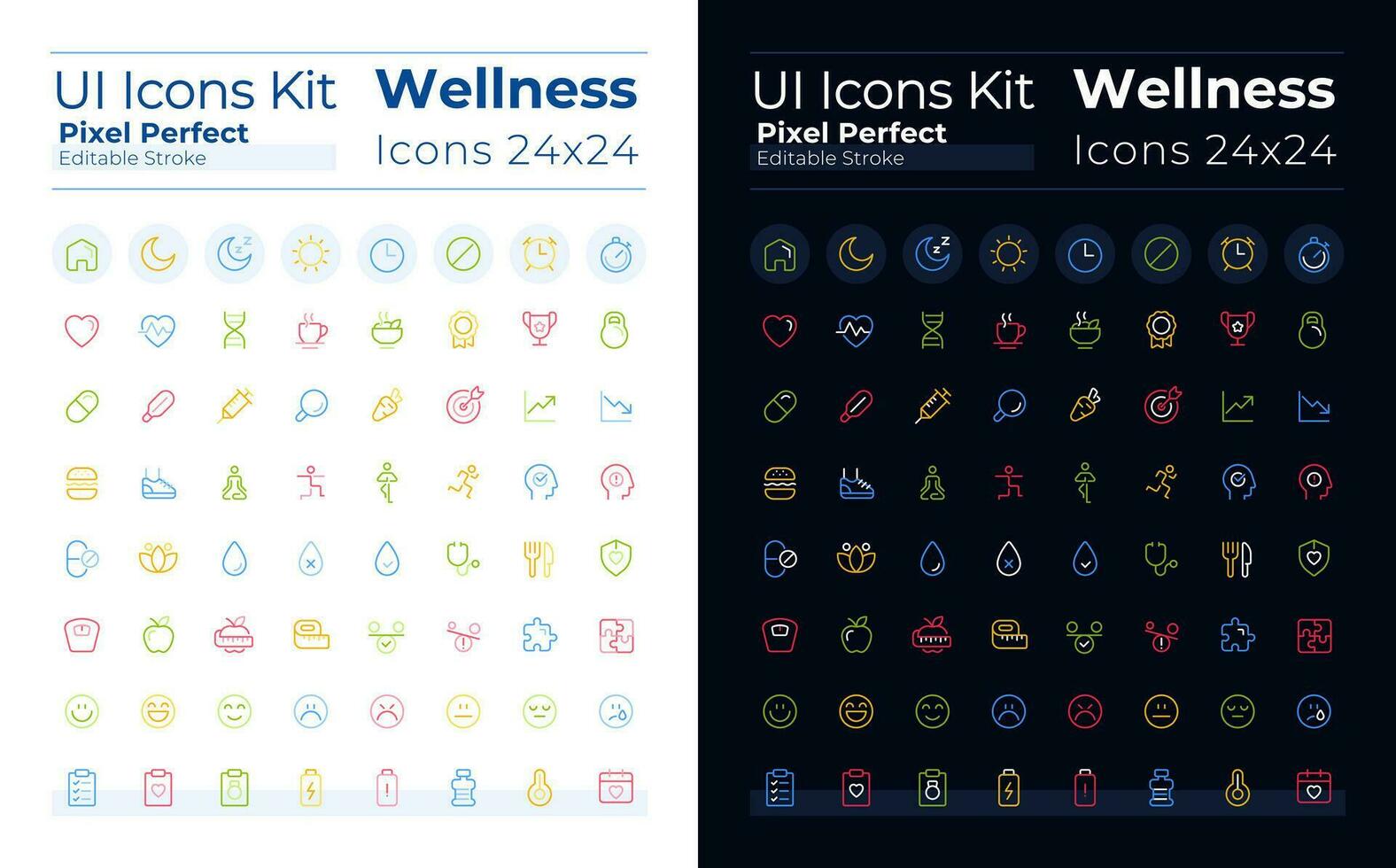 Gezondheid en geschiktheid pixel perfect kleur lineair ui pictogrammen reeks voor donker, licht modus. training. schets geïsoleerd gebruiker koppel elementen verzameling. bewerkbare beroerte vector