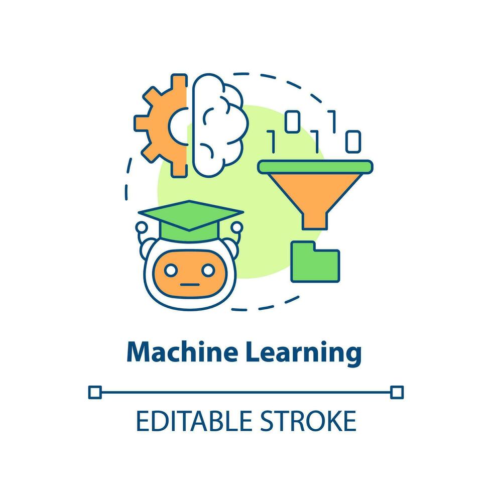 machine aan het leren concept icoon. kunstmatig intelligentie. innovatie technologie abstract idee dun lijn illustratie. geïsoleerd schets tekening. bewerkbare beroerte vector