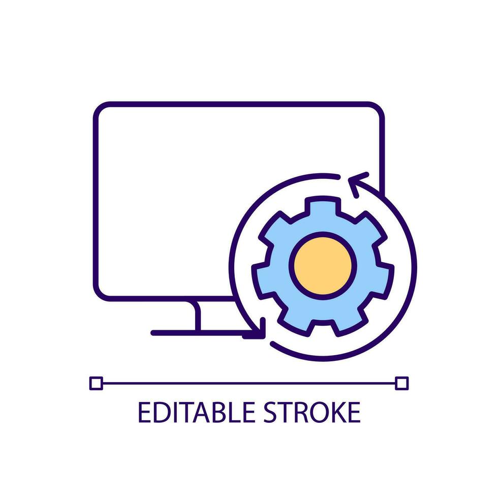 reeks omhoog computer rgb kleur icoon. software aanpassing. optimaliseren bureaublad pc. bijwerken systeem. technologie onderhoud. geïsoleerd vector illustratie. gemakkelijk gevulde lijn tekening. bewerkbare beroerte