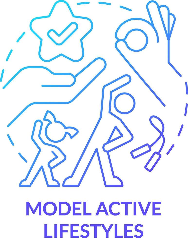 model- actief levensstijlen blauw helling concept icoon. school- leider rol in mentaal Gezondheid abstract idee dun lijn illustratie. oefenen samen. geïsoleerd schets tekening vector