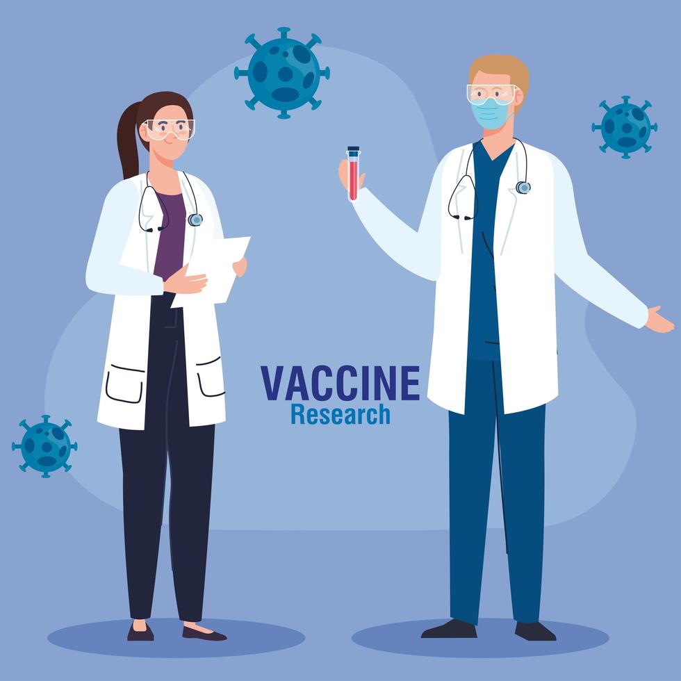 medisch vaccinonderzoek. paar artsen in ontwikkeling coronavirus covid19 vaccin vector