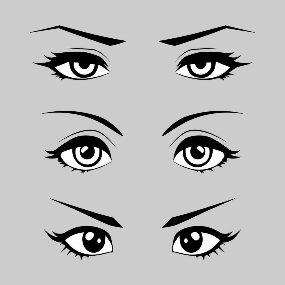 reeks van vrouw ogen met wenkbrauwen in anime stijl. vector