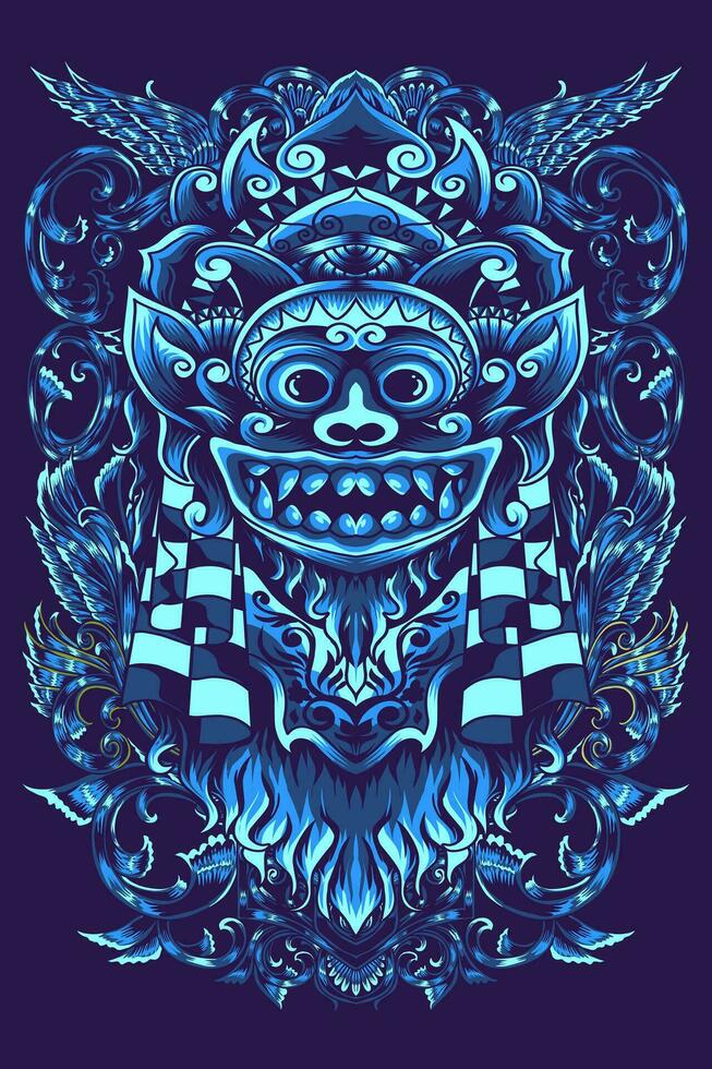 illustratie van barong blauw afbeeldingen naar worden gedrukt op hoodies, t-shirts en stickers vector